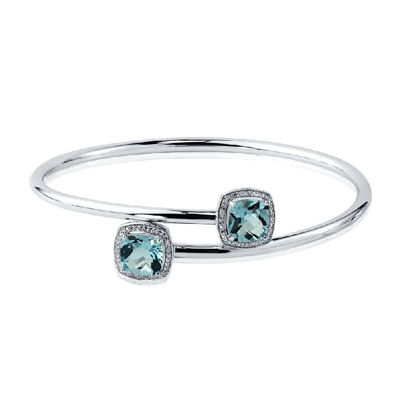 Auriya 5ct Cushion-Cut Sky-Blue Topaz Gold over Silver Bangle Bracelet with Diamond Accents