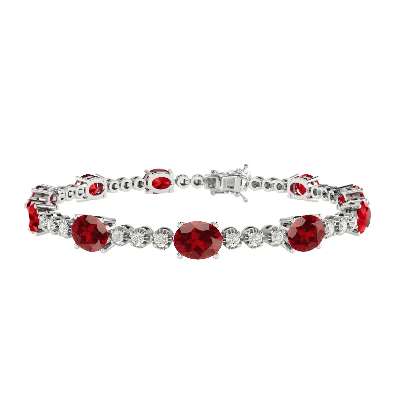 Sterling Silver with Garnet and White Topaz Tennis Bracelet-7.25"