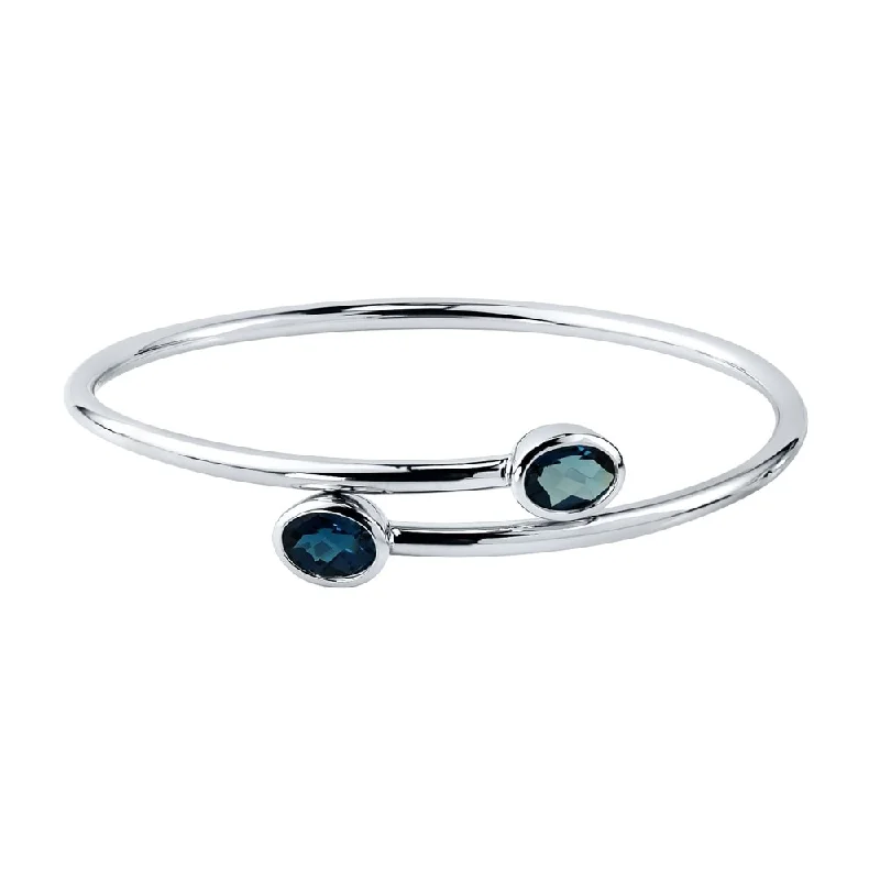 Stackable 2 3/4ct Oval London Blue Topaz Bypass Bangle Bracelet by Auriya in Gold over Silver