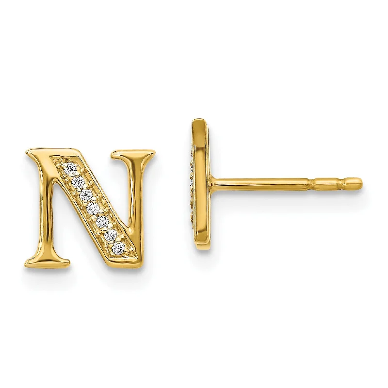 women hoop earrings -1/25 CTW Diamond Stud Initial Earrings in 14KT Yellow Gold; Initial N