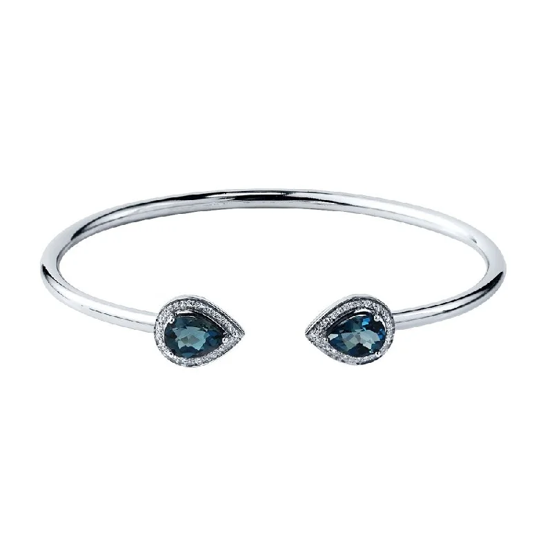 Auriya 2 1/2ct Pear-cut London Blue Topaz Gold over Silver Bangle Bracelet with Diamond Accents