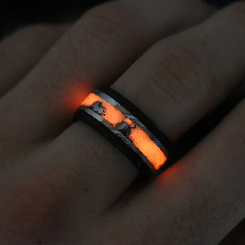 women timeless bracelets -Solar Eclipse Glowstone Ring | Carbon Fiber, Meteorite, and Sterling Silver