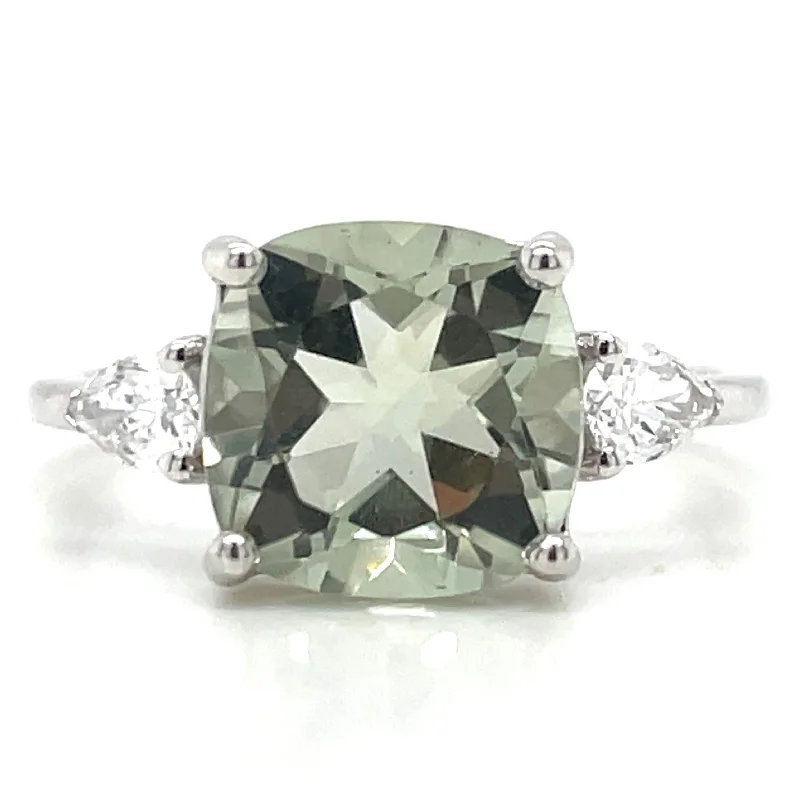 women vintage-inspired engagement rings -9ct White Gold Earth Grown Green Amethyst And Laboratory Grown Diamond Ring