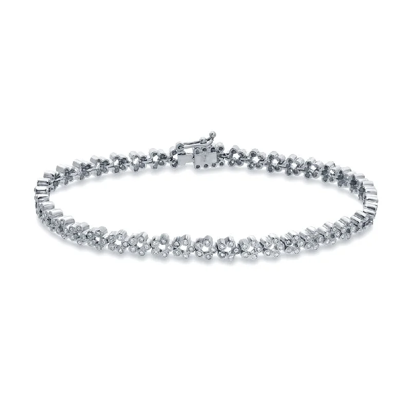 Auriya 14k White Gold 1ct TDW Round Diamond Flower Tennis Bracelet