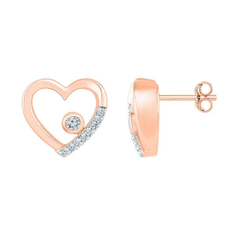 women stud earrings -1/20 CTW Diamond Heart Stud Earrings in 10KT Rose Gold