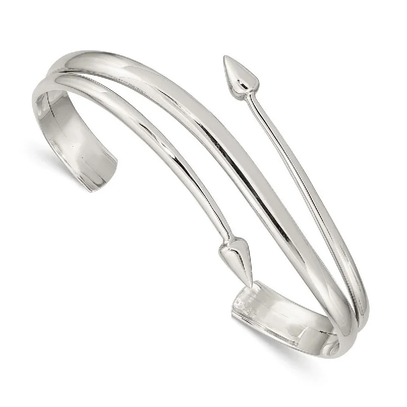 Curata 925 Sterling Silver 12mm Three Row Pointed Wide Cuff Bangle Bracelet