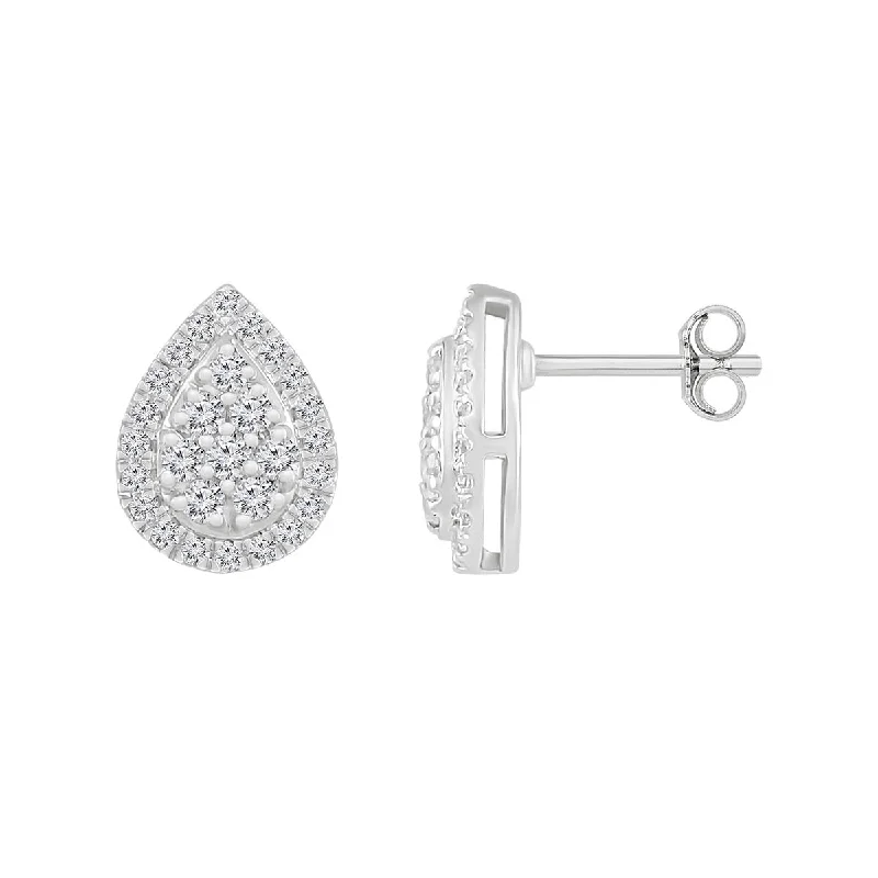 women sparkling earrings -1/4 CTW Diamond Fashion Stud Pear Shaped Earrings in 10KT White Gold