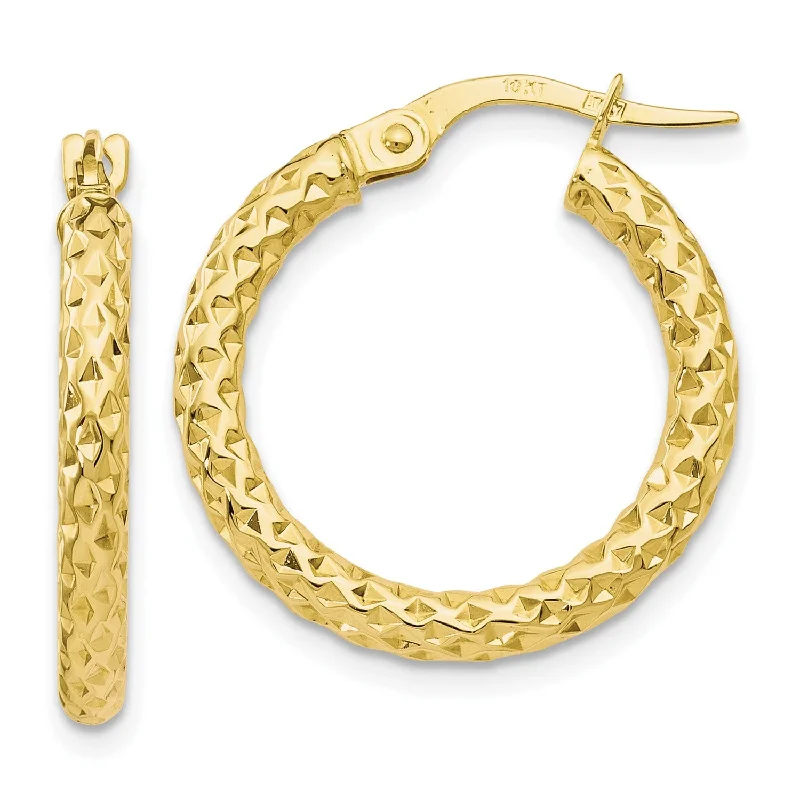 women eco-conscious earrings -10KT Yellow Gold 23X21MM Diamond-cut Hoop Earrings