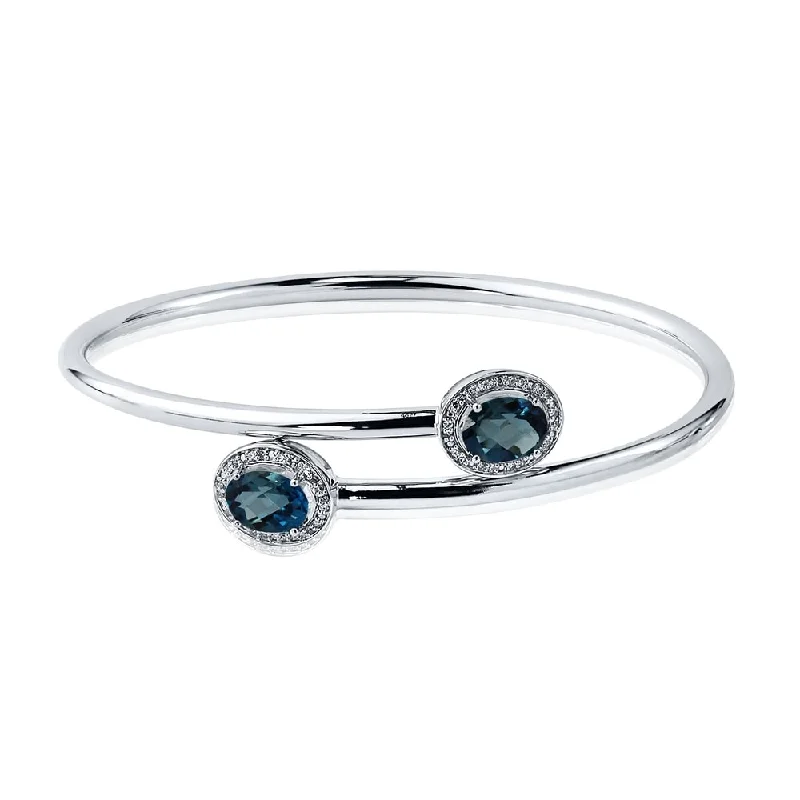 Stackable 2 1/2ct Oval London-Blue Topaz Bypass Bangle Bracelet with Diamond Accents by Auriya in Gold over Silver