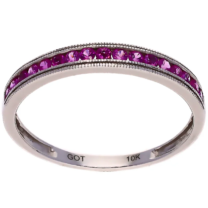 women elegant bangles -10K White Gold Pink Sapphire Stackable Band Ring