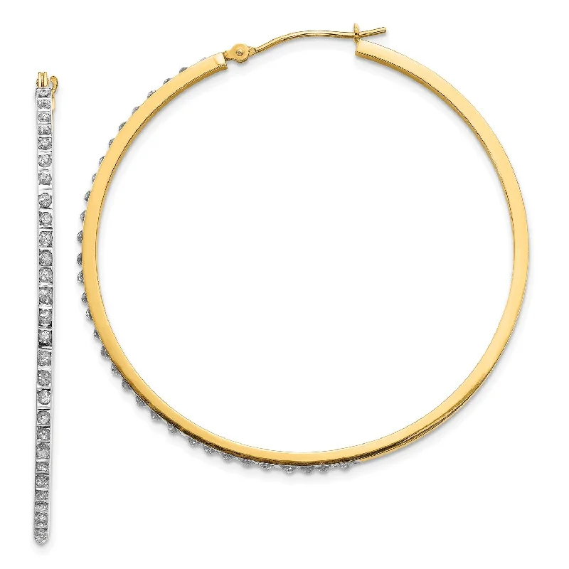 women chic earrings -Diamond Fascination 14KT Yellow Gold 46X2MM Diamond Accent Hoop Earrings