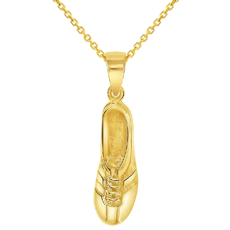 women vintage necklaces -Solid 14k Yellow Gold 3D Soccer Cleet Shoe Charm Football Sports Pendant with Cable, Curb or Figaro Chain Necklace