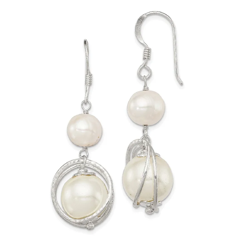 women chic stud earrings -Sterling Silver Pearl and Shell Pearl 44X12MM Drop & Dangle Earrings