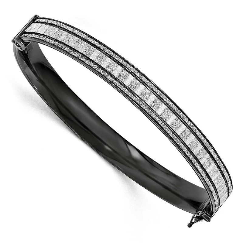 Curata 925 Sterling Silver 7" 8mm Ruthenium Glitter Infused Hinged Bangle Bracelet