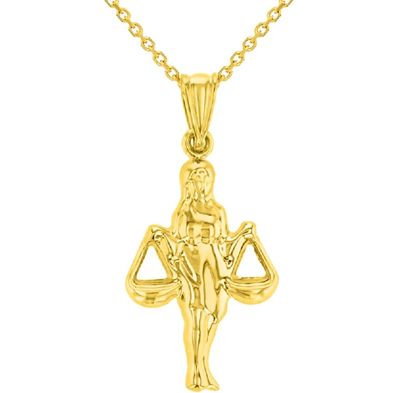 women luxurious necklaces -High Polish 14k Yellow Gold 3D Aquarius Water-Bearer Zodiac Sign Charm Pendant With Cable, Curb or Figaro Chain Necklace