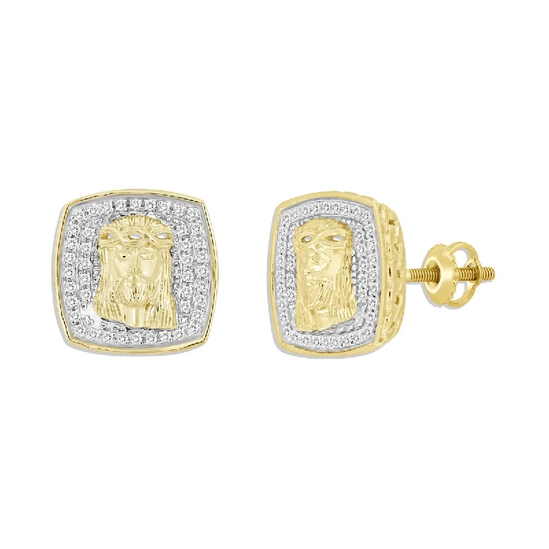 women stylish earrings -Titán by Adrian Gonzalez 10KT Yellow Gold 1/4 CTW Diamond 12MM Jesus Earrings