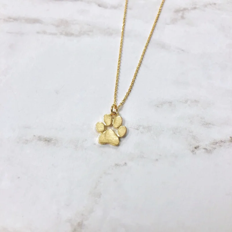 women classic necklaces -Paw Print Necklace - Gold