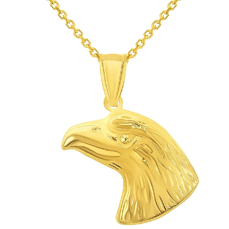 women crystal pendant necklaces -14k Yellow Gold Polished 3D Bald Eagle Head Animal Pendant With Cable, Curb or Figaro Chain Necklace