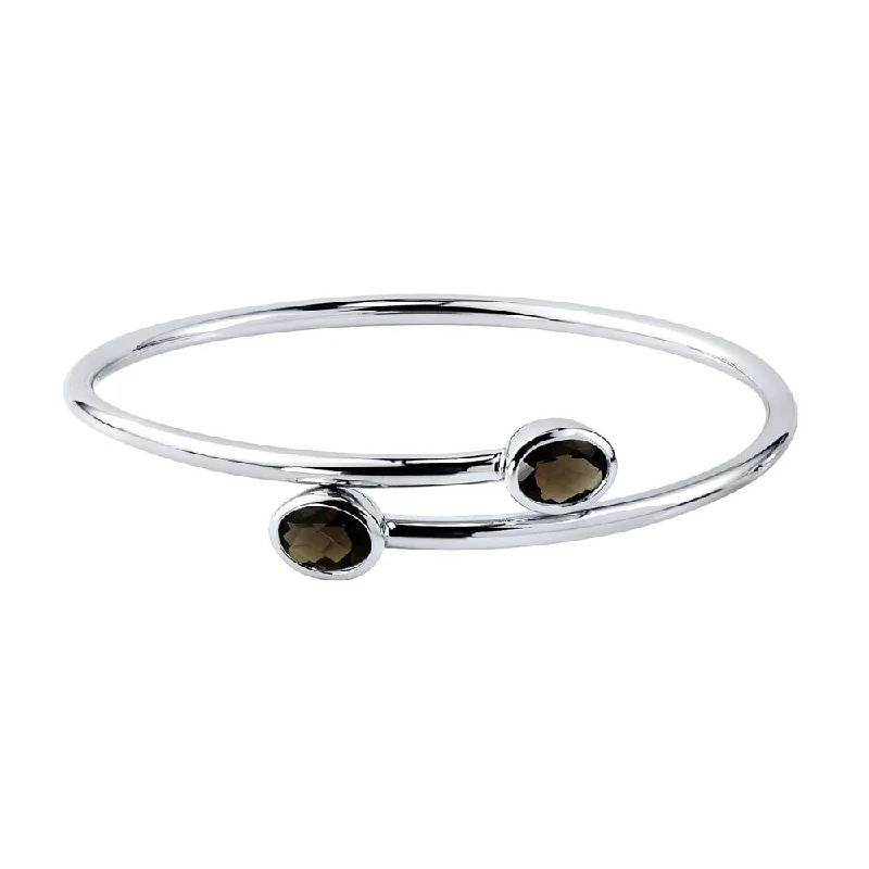 Auriya 2ct Oval Smoky Quartz Bypass Bangle Bracelet Gold over Silver