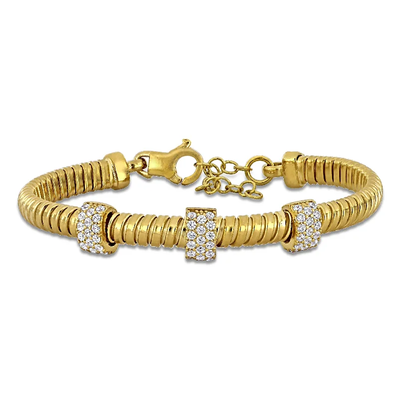 Miadora 1 1/2ct TGW Cubic Zirconia 5.3mm Bracelet in Yellow Silver-7+1.25in