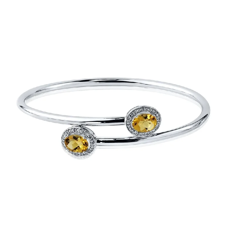 Auriya 2ct Oval Yellow Citrine Gold over Silver Bangle Bracelet with Diamond Accents