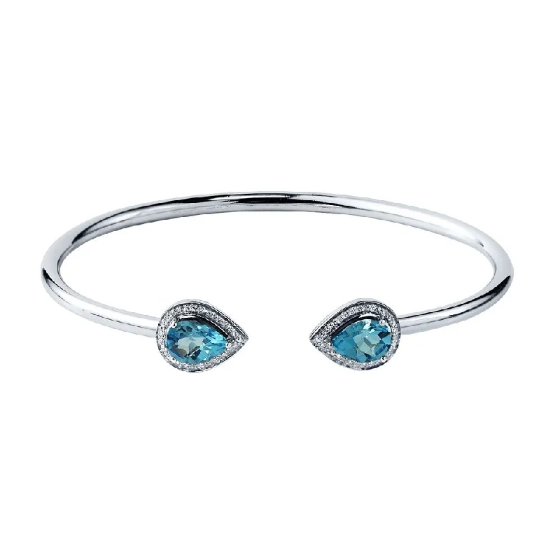 Auriya 2 1/2ct Pear-cut Swiss-Blue Topaz Gold over Silver Bangle Bracelet with Diamond Accents