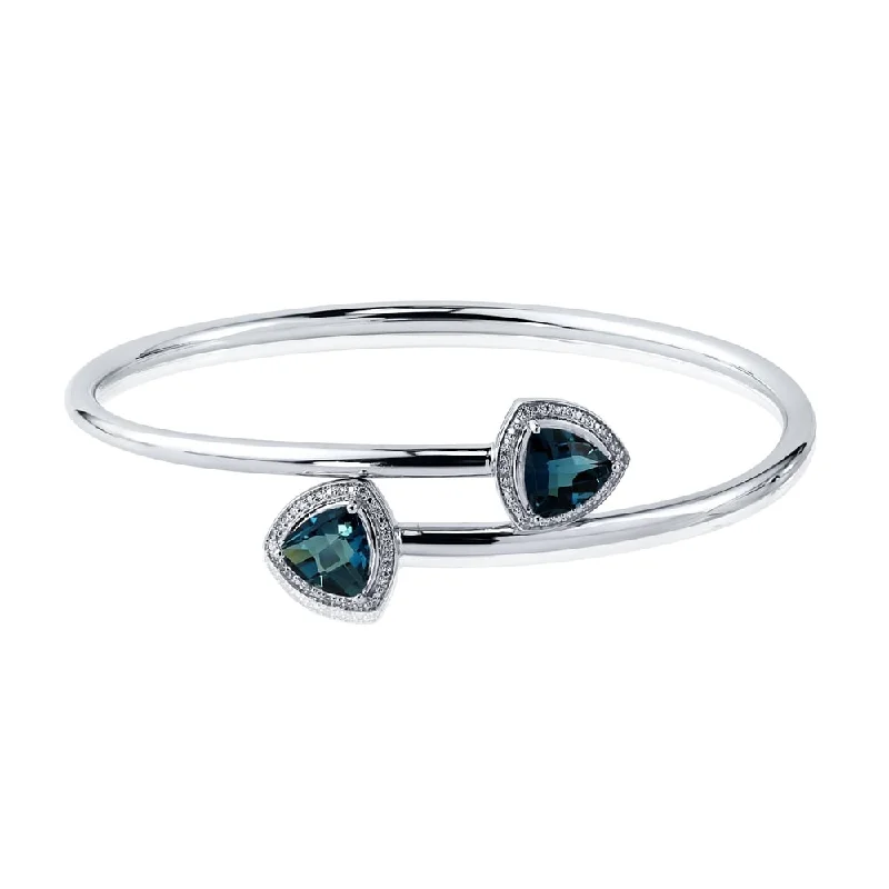 Auriya 3 3/4ct Trillion-Cut London-Blue Topaz Gold over Silver Bangle Bracelet with Diamond Accents