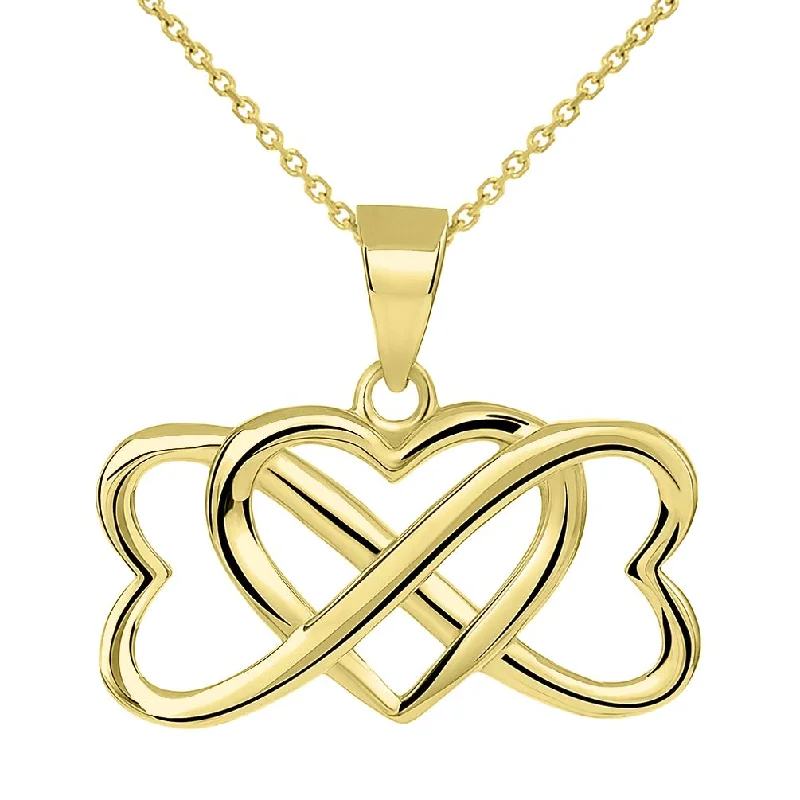 women geometric necklaces -14k Yellow Gold Interlocking Triple Heart Infinity Love Symbol Pendant With Cable, Cuban Curb or Figaro Chain Necklace