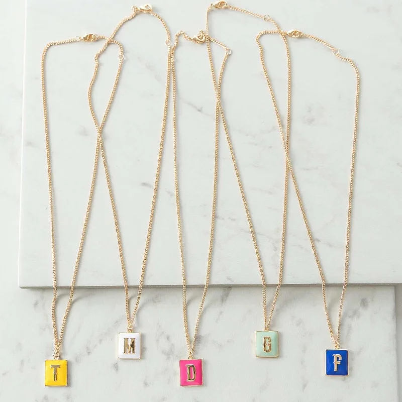 women dainty necklaces -Colorful Gold Enamel Initial Necklace