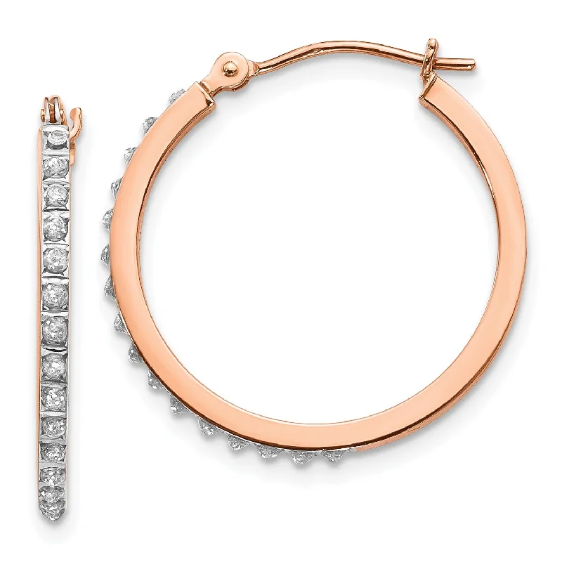 women luxury hoop earrings -Diamond Fascination 14KT Rose Gold Diamond 25X2MM Diamond Accent Hoop Earrings