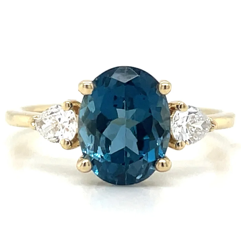 women one-of-a-kind engagement rings -9ct Yellow Gold Laboratory Grown 2.80ct London Blue Topaz And 0.28ct Diamond Ring