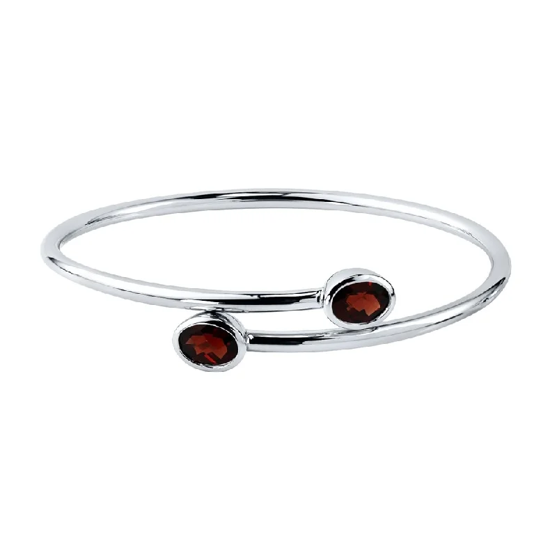 Stackable 2 3/4ct Oval Red Garnet Bypass Bangle Bracelet by Auriya in Gold over Silver