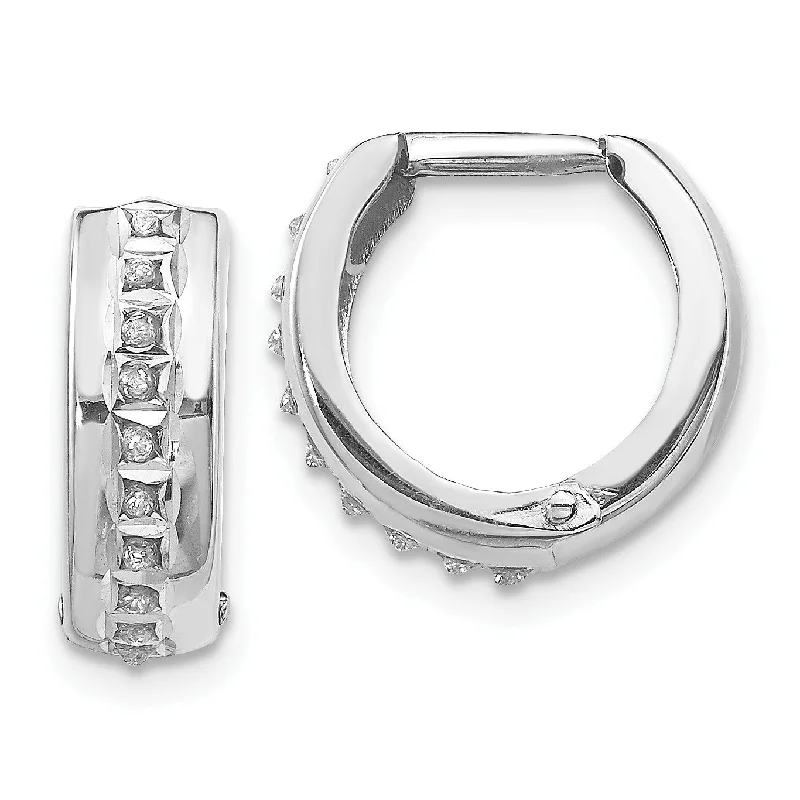 women custom earrings -Diamond Fascination Hinged / Huggie Diamond Accent Hoop Earrings in 14KT White Gold