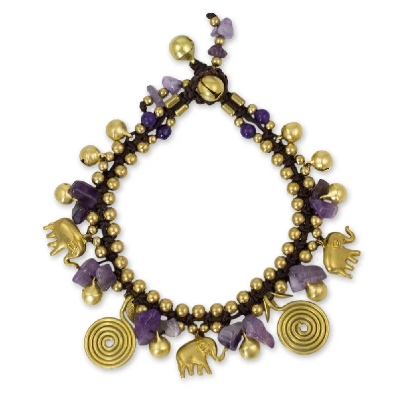 Handmade Brass 'Splendor of Siam' Amethyst Quartz Bracelet (Thailand) - Purple