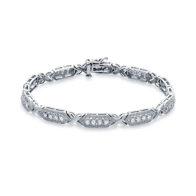 Auriya 14k White Gold 1ct TDW Round Diamond Link Tennis Bracelet