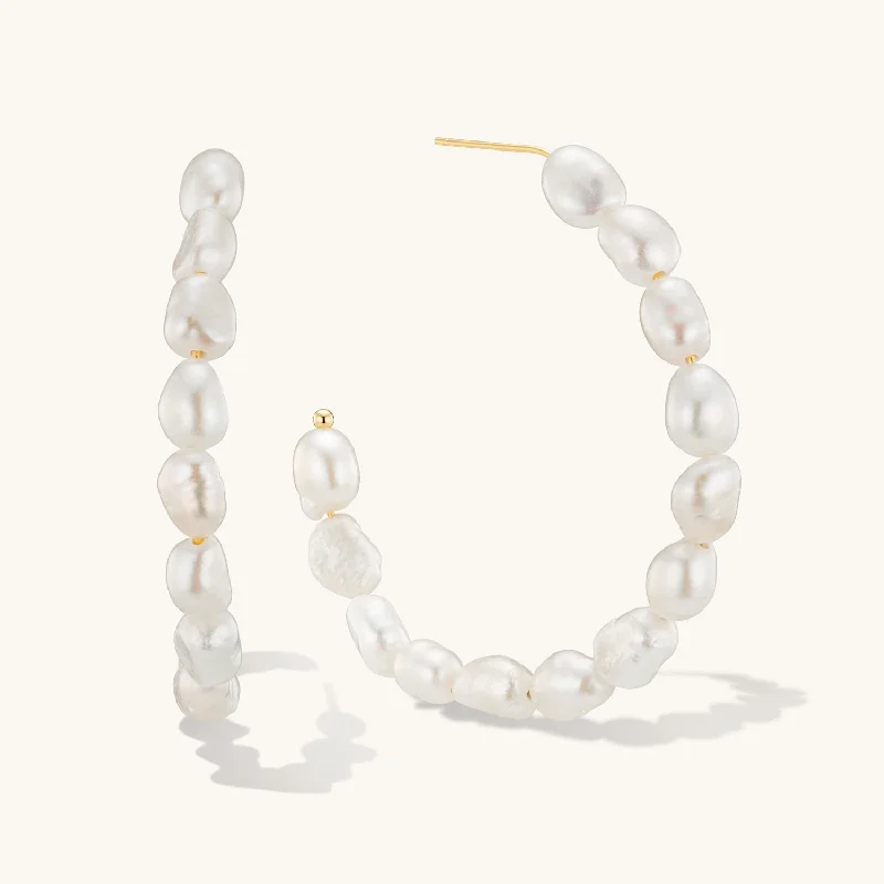 women eco-friendly earrings -Statement Pearl Hoops in Gold