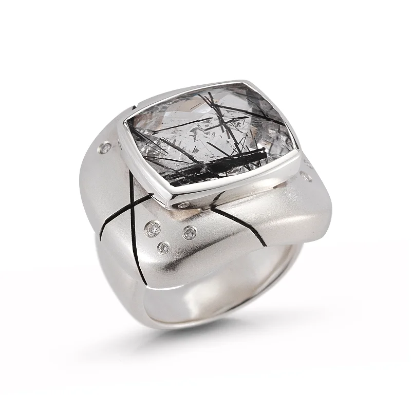 women platinum engagement rings -Tourmalinated Quartz and Diamond Ring