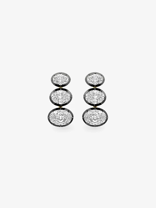 women pearl stud earrings -Stacked Oval Diamond Earrings