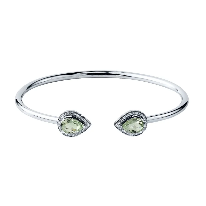 Auriya 1 3/4ct Pear-cut Green Amethyst Gold over Silver Bangle Bracelet with Diamond Accents