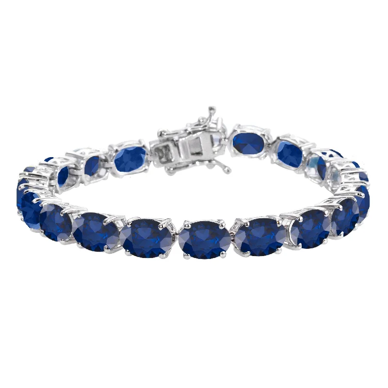 Sterling Silver with Blue Sapphire Tennis Bracelet-8"