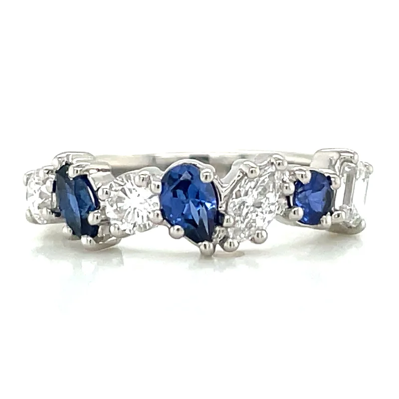 women engagement rings with diamonds -Platinum Mixed Stone Laboratory Grown Sapphire & Diamond Ring