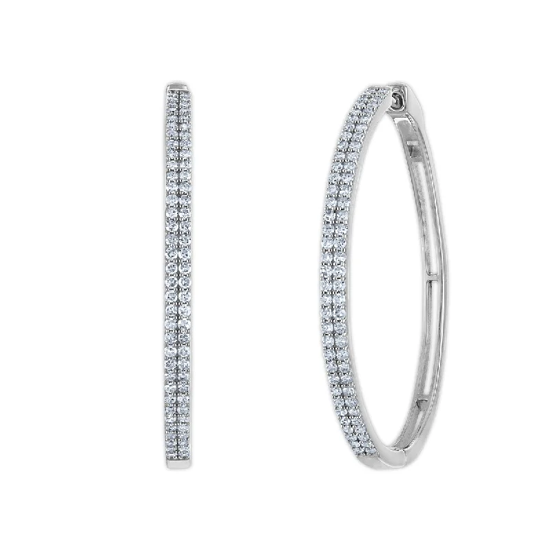 women eco-friendly earrings -EcoLove 1 CTW Lab Grown Diamond Hoop Earrings in Rhodium Plated Sterling Silver