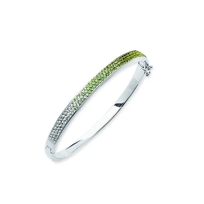 Curata 925 Sterling Silver 7" Rhodium Hombre Green to White Crystal Bangle Bracelet