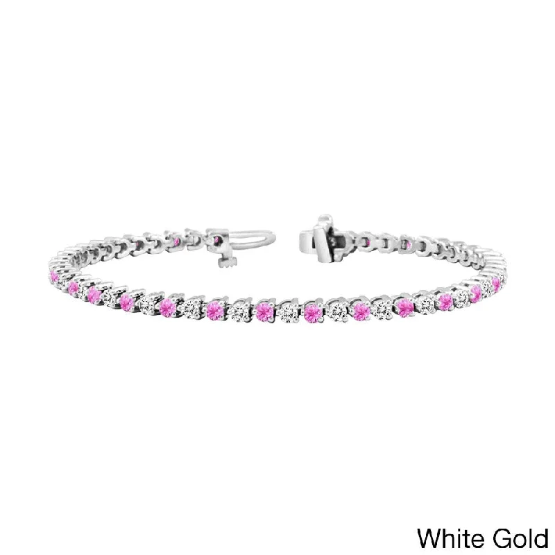 Auriya 1 1/2ct Pink Sapphire and 1 1/2ct TW 3-Prong Diamond Tennis Bracelet 14k Gold