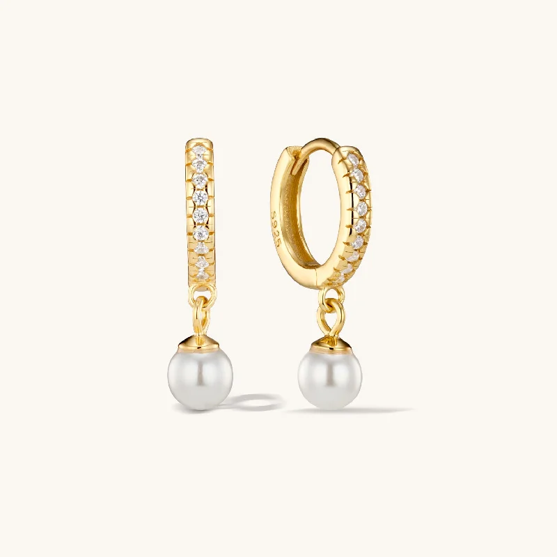 women luxury earrings -Crystal Pearl Hoop Earrings Gold