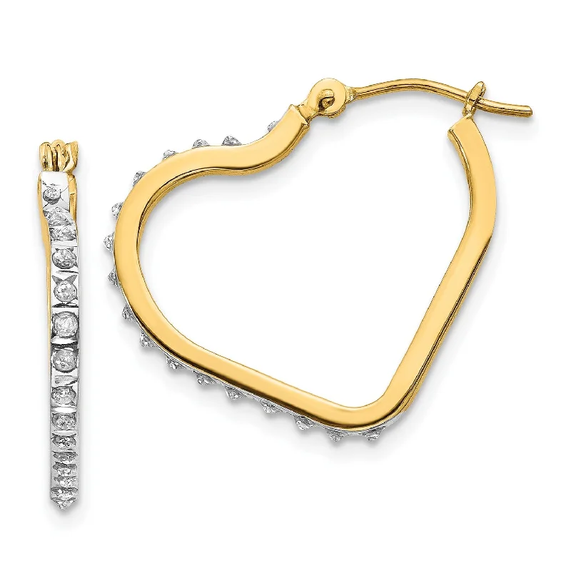 women affordable gold earrings -Diamond Fascination 14KT Yellow Gold 16X1MM Hinged Heart Hoop Earrings