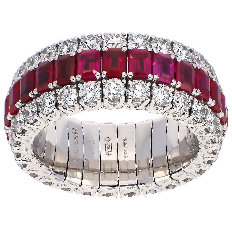 women thick bangles -Picchiotti Xpandable 18K White Gold Octagonal Rubies and Diamond Band Ring