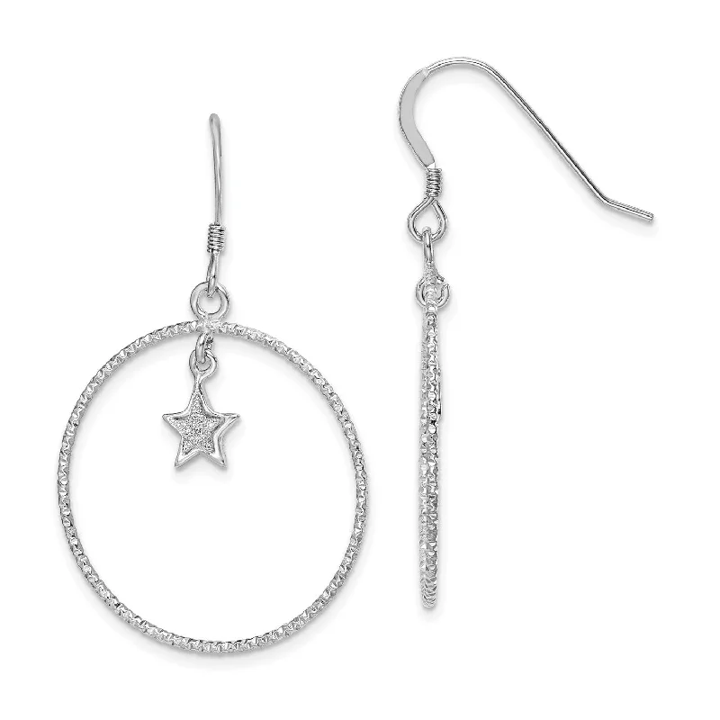 women handmade earrings -Sterling Silver Glitter Star in Circle Dangle Earrings