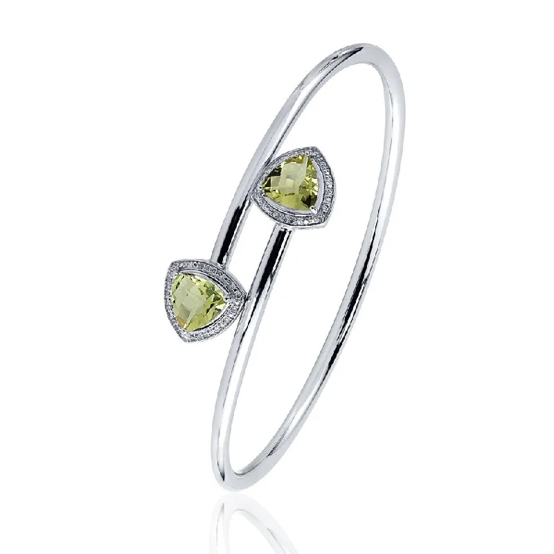 Auriya 2 3/4ct Trillion-Cut Lemon-Green Quartz Gold over Silver Bangle Bracelet with Diamond Accents