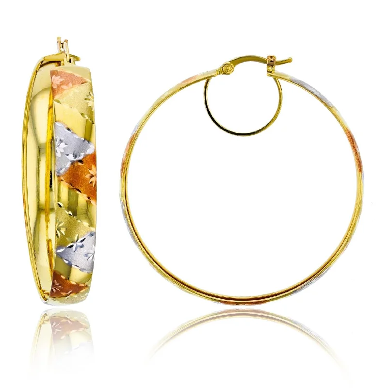 women shimmering earrings -14KT Gold Tri-Color 45X6.5MM Hoop Earrings